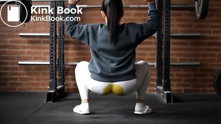 Squat girl pooping her leggings
