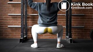 Squat girl pooping her leggings