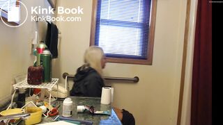 SHE STRUGGLES PUSHING SO HARD FOR HUGE TURD ON TOILET