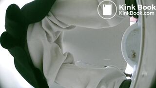 Cute asian girl pooping in toilet 02