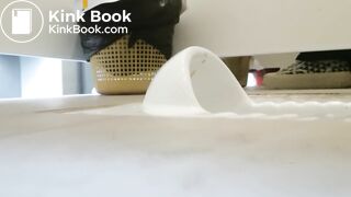 young Chinese girl quickly takes a soft thick shit
