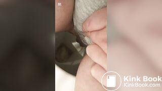Pushing a sticky mess into grey panties