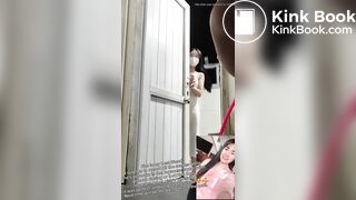 Girl's pooping without closing or locking the door