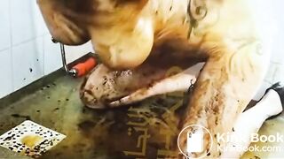 Hot pierced blonde enjoys playing in her shit and piss