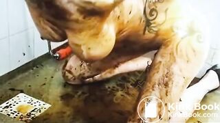 Hot pierced blonde enjoys playing in her shit and piss
