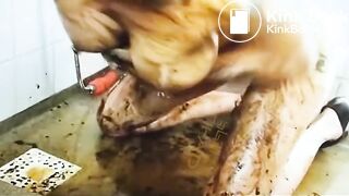 Hot pierced blonde enjoys playing in her shit and piss
