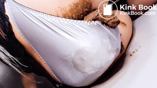 Big poop in shiny white panties - video 2