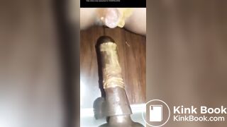 Girl pooping on anal dildo