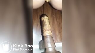 Girl pooping on anal dildo