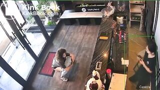 Woman CCTV poop in lobby of Asian restaurant
