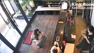 Woman CCTV poop in lobby of Asian restaurant