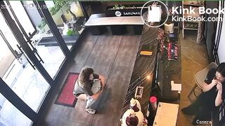Woman CCTV poop in lobby of Asian restaurant