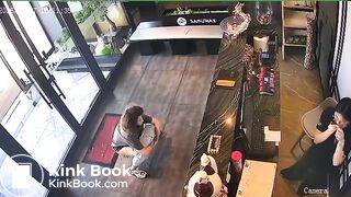 Woman CCTV poop in lobby of Asian restaurant