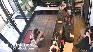 Woman CCTV poop in lobby of Asian restaurant
