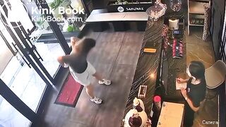 Woman CCTV poop in lobby of Asian restaurant