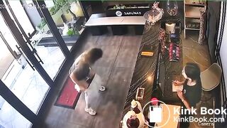 Woman CCTV poop in lobby of Asian restaurant