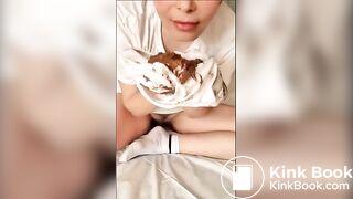 Hottie shits her pants, eats her shit and cums