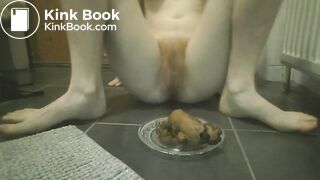 Little hairy girl strips and takes a shit