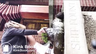 Lady takes a shit on the “shit fountain”