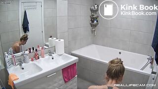 Blonde Girl pooping on toilet