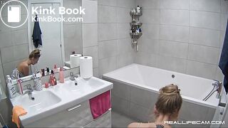 Blonde Girl pooping on toilet