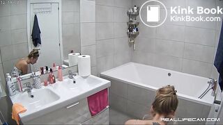 Blonde Girl pooping on toilet