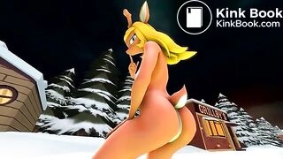 Noelle droping logs in the snow