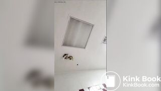 Scat Girl painting public toilet brown