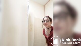 Cute girl poops on toilet