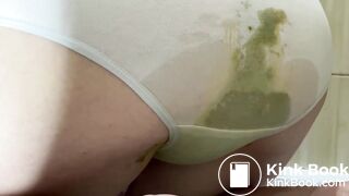 Green poop in white panties
