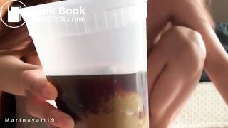 Hot girl making a shit coffee and drinking it