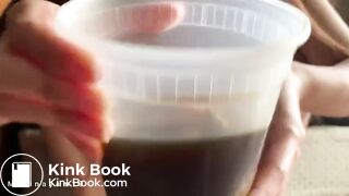 Hot girl making a shit coffee and drinking it