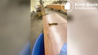 Student taking a shit on teachers desk