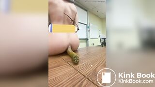 Student taking a shit on teachers desk