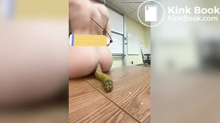 Student taking a shit on teachers desk
