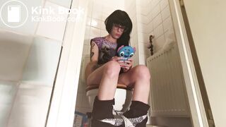 Teen ager pooping on toilet
