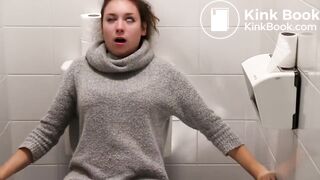Women has diarrhea in public bathroom and gets embarras
