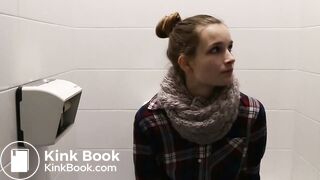 Women has diarrhea in public bathroom and gets embarras