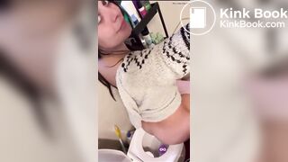 Hot beautiful girl shitting in the toilette