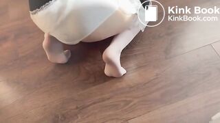 Maid poops her white panties and overflows