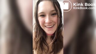 Cute brunette shits in the toilet
