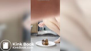 LB blond girl shitting on plate