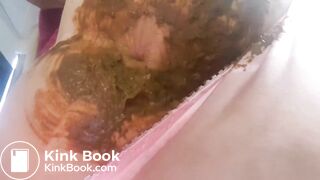 Huge poop in red dress and pink panties
