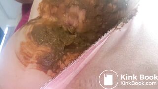 Huge poop in red dress and pink panties