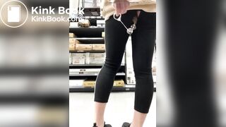 girl pulls out shitty anal beads in store