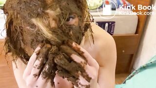 Hot girl shitting on floor and smearing it on herself