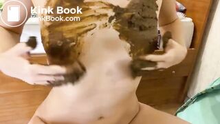 Hot girl shitting on floor and smearing it on herself