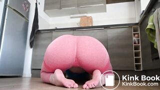 Hot girl using dildo and shitting in kitchen