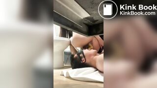 Beautiful Chinese girl poop on slave mouse