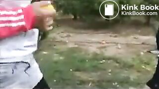 Four Russian girls poo in the woods..